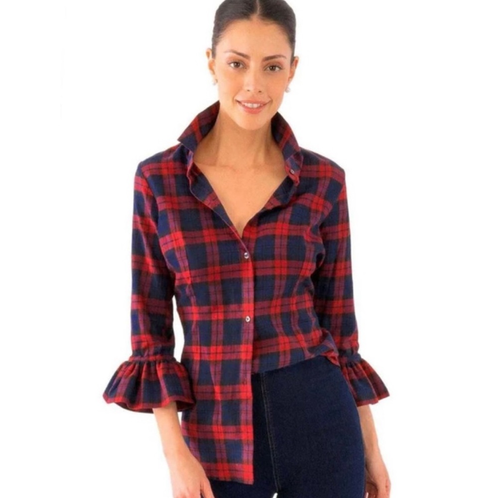 Gretchen Scott Duke Of York Priss Blouse Red Plaid Size Small